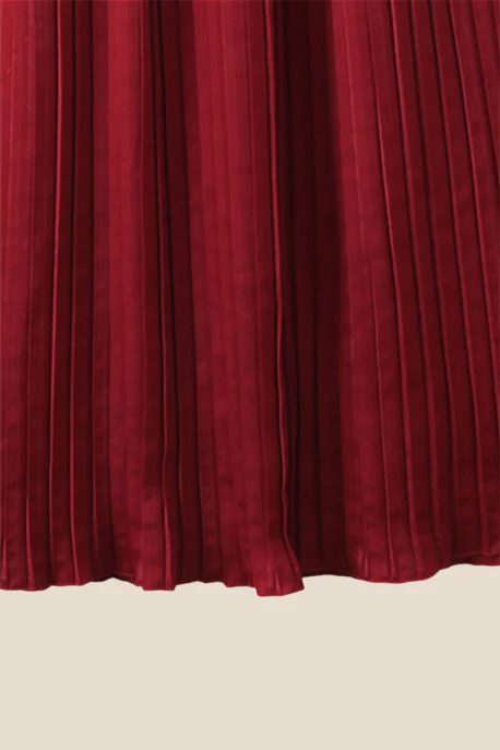 Strapless Burgundy Pleated A-line Long Dress - Image 9