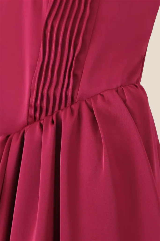 Strapless Burgundy Pleated A-line Midi Dress - Image 5