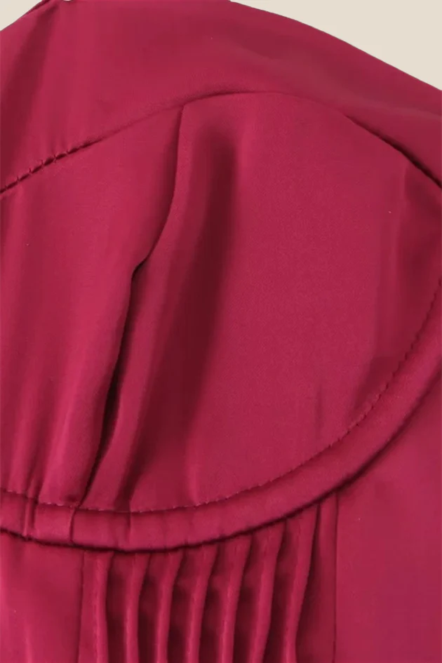Strapless Burgundy Pleated A-line Midi Dress - Image 6
