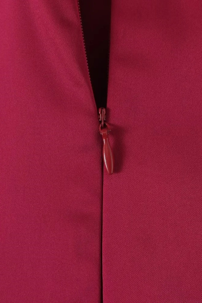 Strapless Burgundy Pleated A-line Midi Dress - Image 7