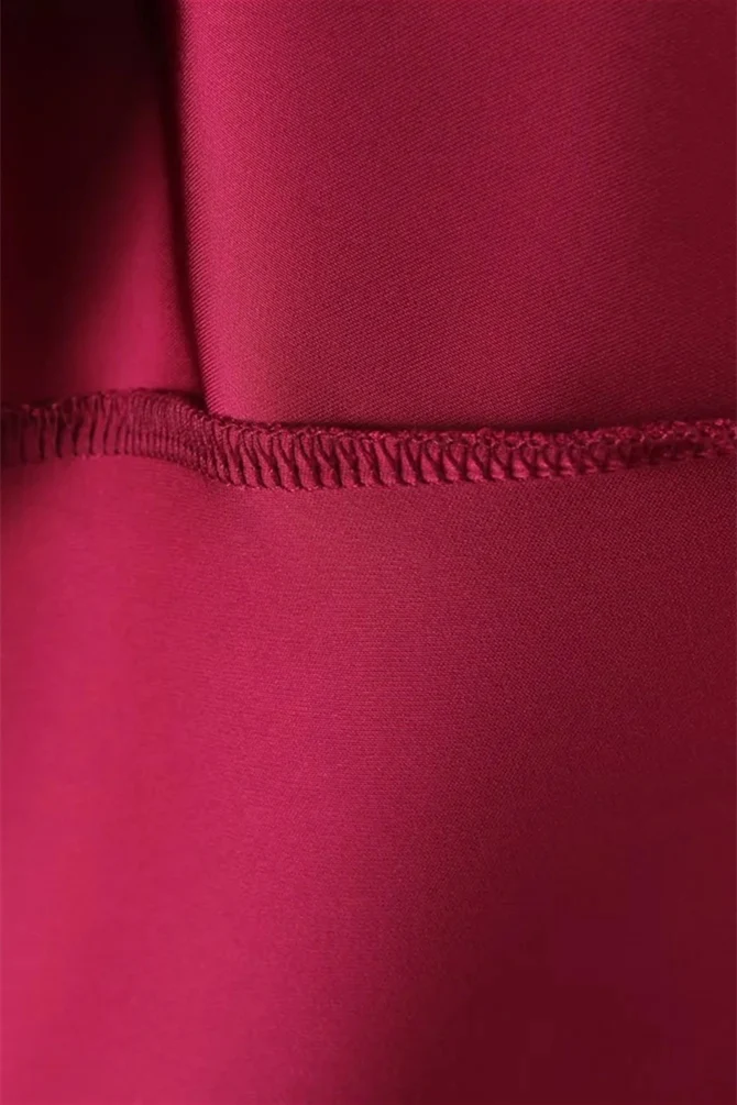 Strapless Burgundy Pleated A-line Midi Dress - Image 9