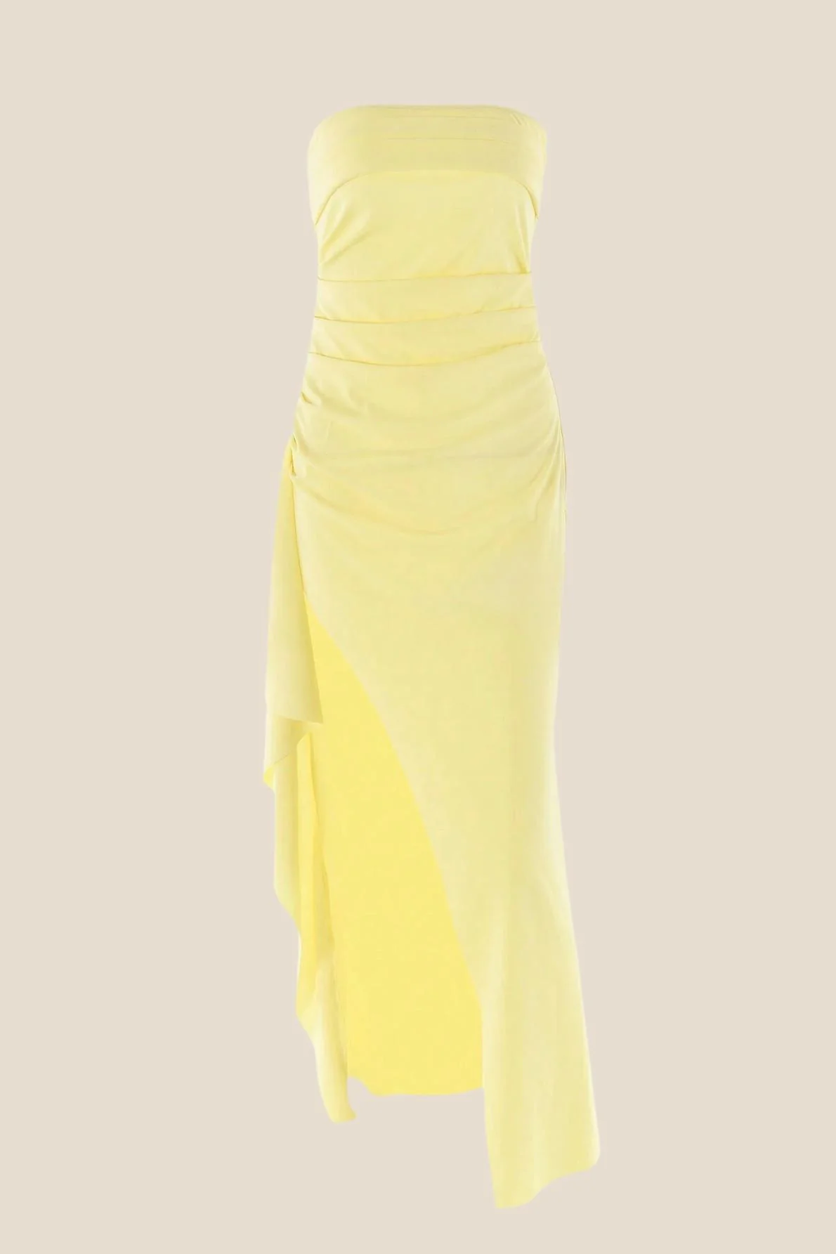 Strapless Navy Blue Pleated Long Dress with Slit - Image 4