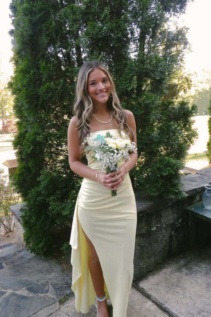 Strapless Navy Blue Pleated Long Dress with Slit - Image 6