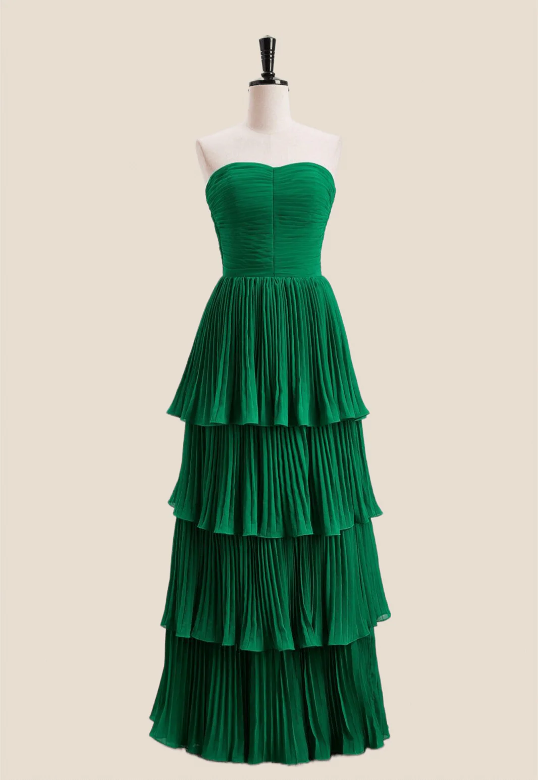 Strapless Pink Pleated Tiered Long Party Dress - Image 3