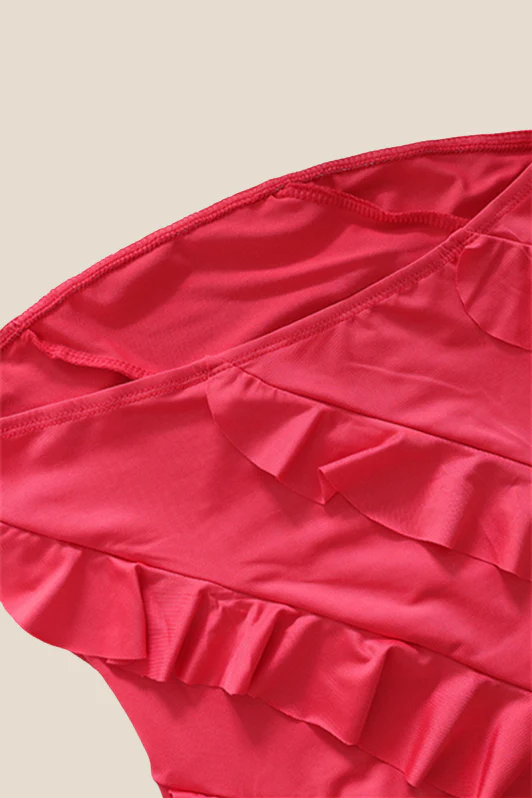 Strapless Pink Ruffled Bodycon Short Dress - Image 9