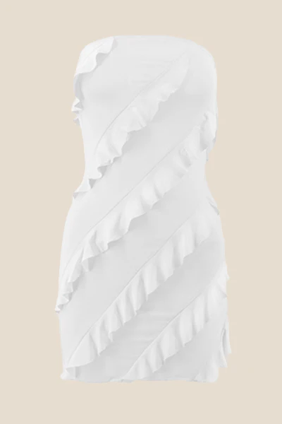 Strapless Pink Ruffled Bodycon Short Dress - Image 13