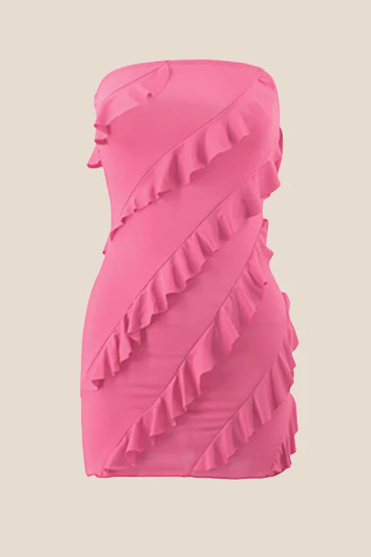 Strapless Pink Ruffled Bodycon Short Dress - Image 14