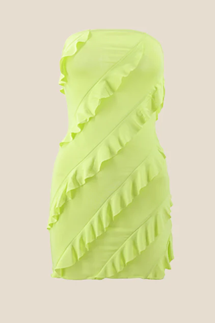 Strapless Pink Ruffled Bodycon Short Dress - Image 15