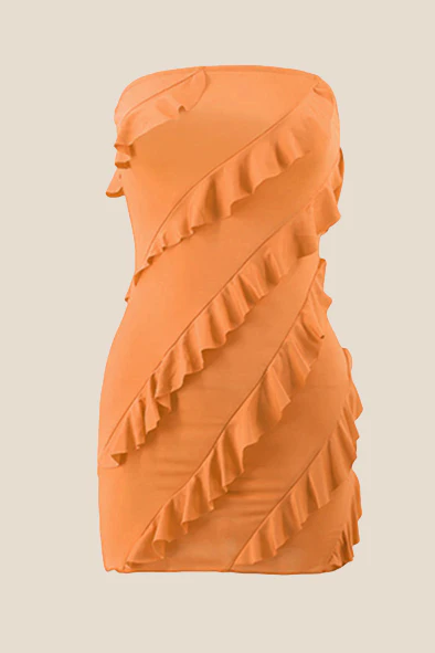 Strapless Pink Ruffled Bodycon Short Dress - Image 16