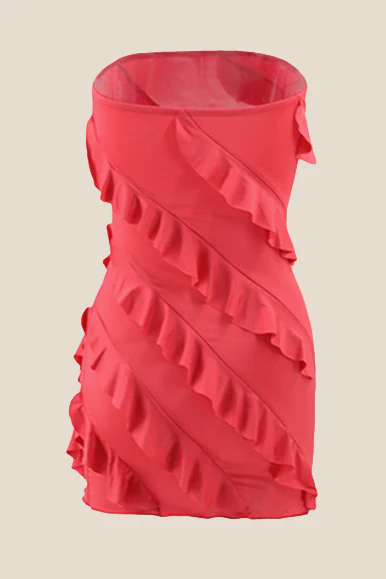 Strapless Pink Ruffled Bodycon Short Dress - Image 7