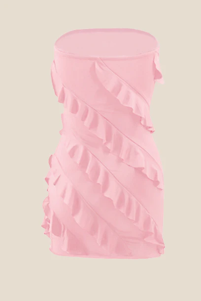 Strapless Pink Ruffled Bodycon Short Dress - Image 2