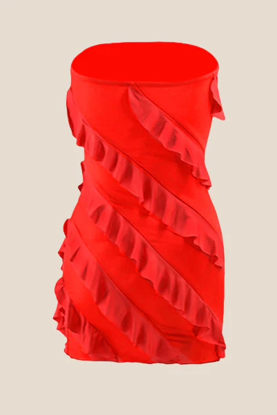 Strapless Pink Ruffled Bodycon Short Dress - Image 4