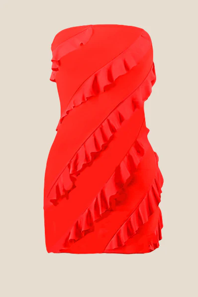 Strapless Pink Ruffled Bodycon Short Dress - Image 5