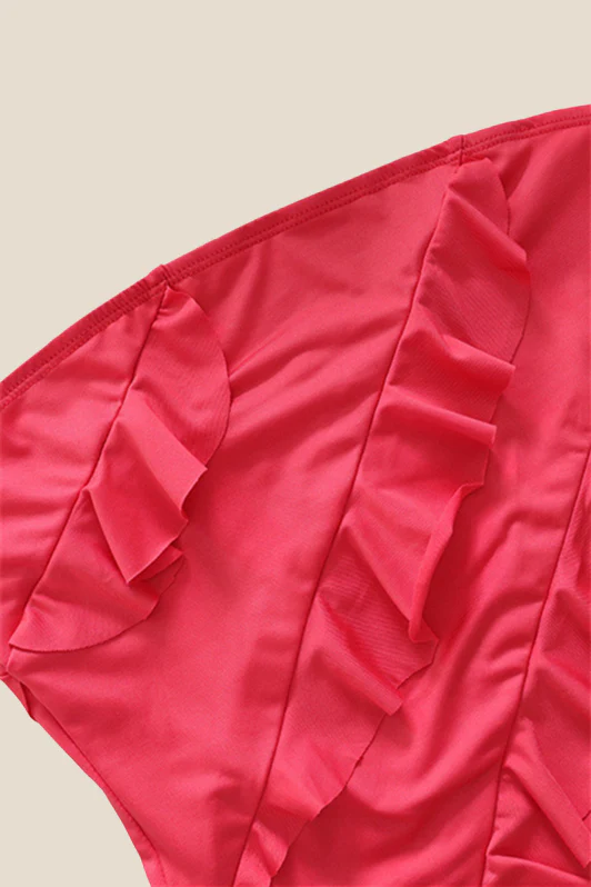 Strapless Pink Ruffled Bodycon Short Dress - Image 8