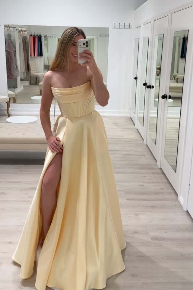 Cowl Neck Yellow Satin A-line Formal Dress - Image 2