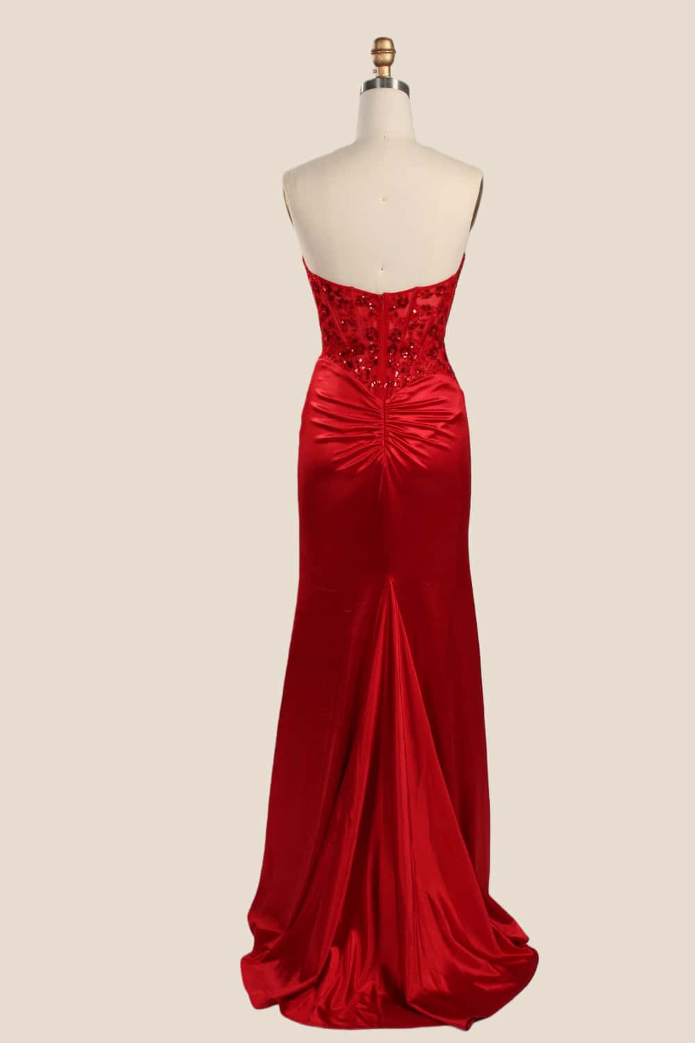 Strapless Dark Green Appliques Ruched Long Formal Dress - Image 3