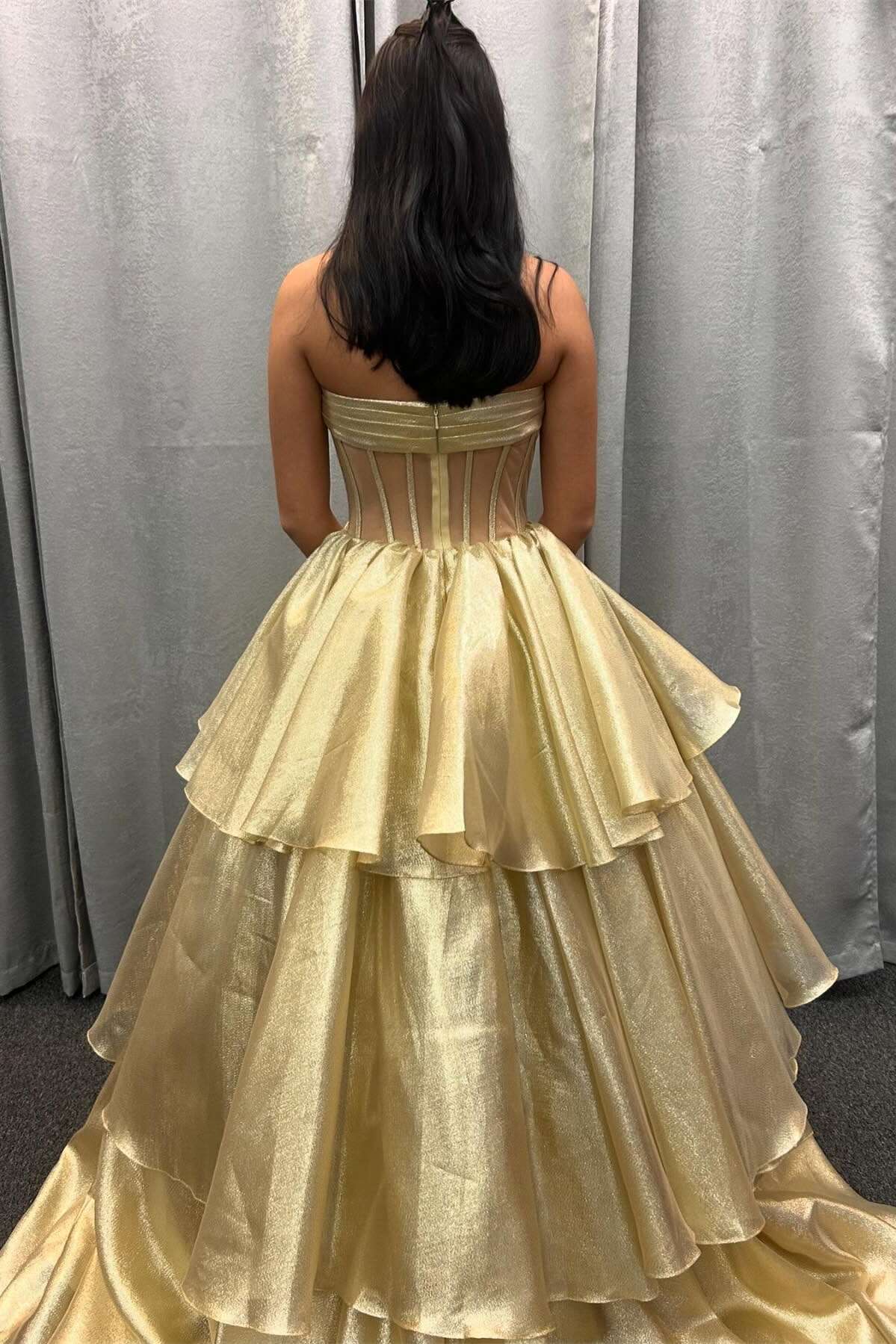 Strapless Blue Tiered Long Dress with bow - Image 5