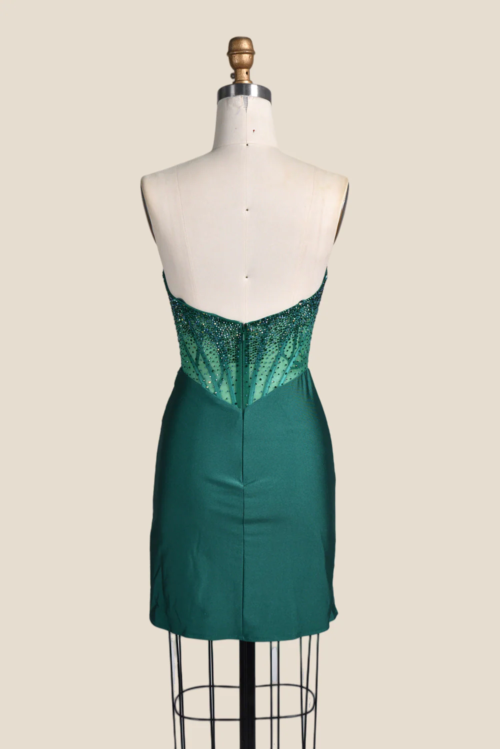 Strapless Emerald Green Beaded Tight Short Dress - Image 2