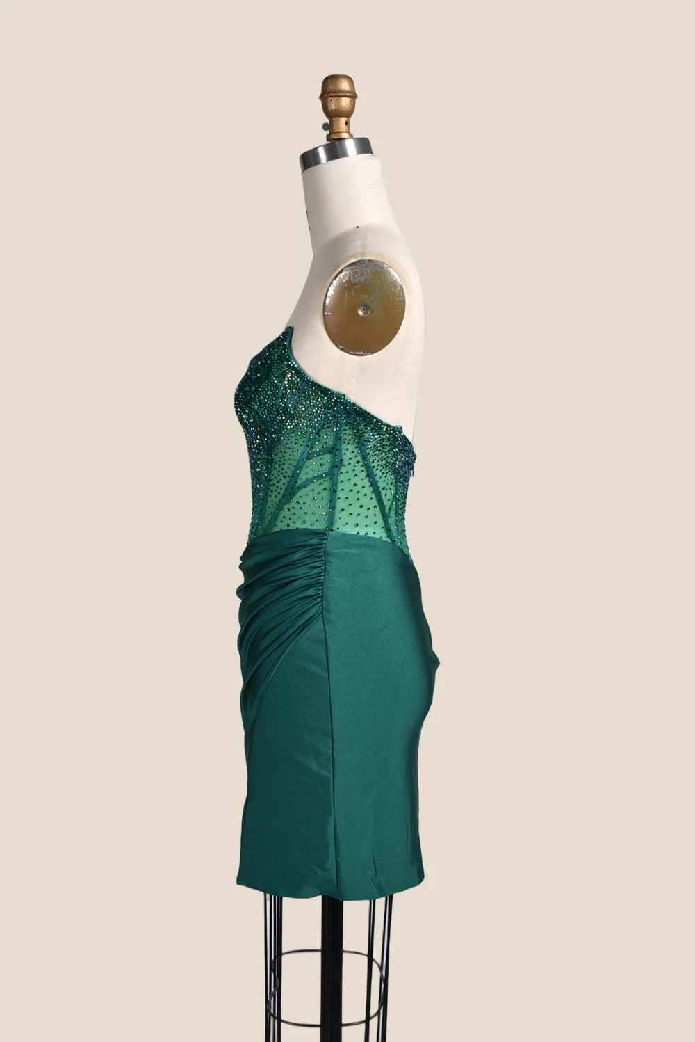 Strapless Emerald Green Beaded Tight Short Dress - Image 5