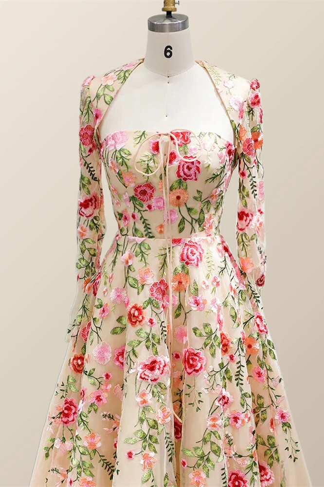 Strapless Floral Tea Length Dress with Jacket - Image 3