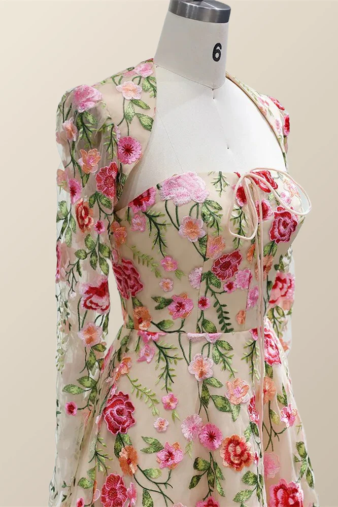 Strapless Floral Tea Length Dress with Jacket - Image 4