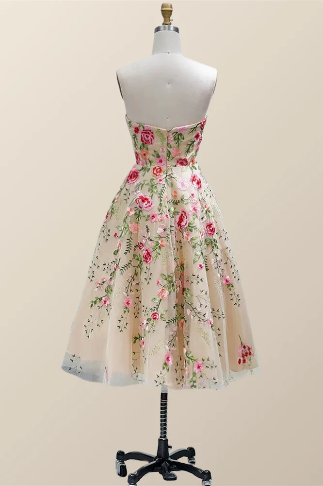 Strapless Floral Tea Length Dress with Jacket - Image 6
