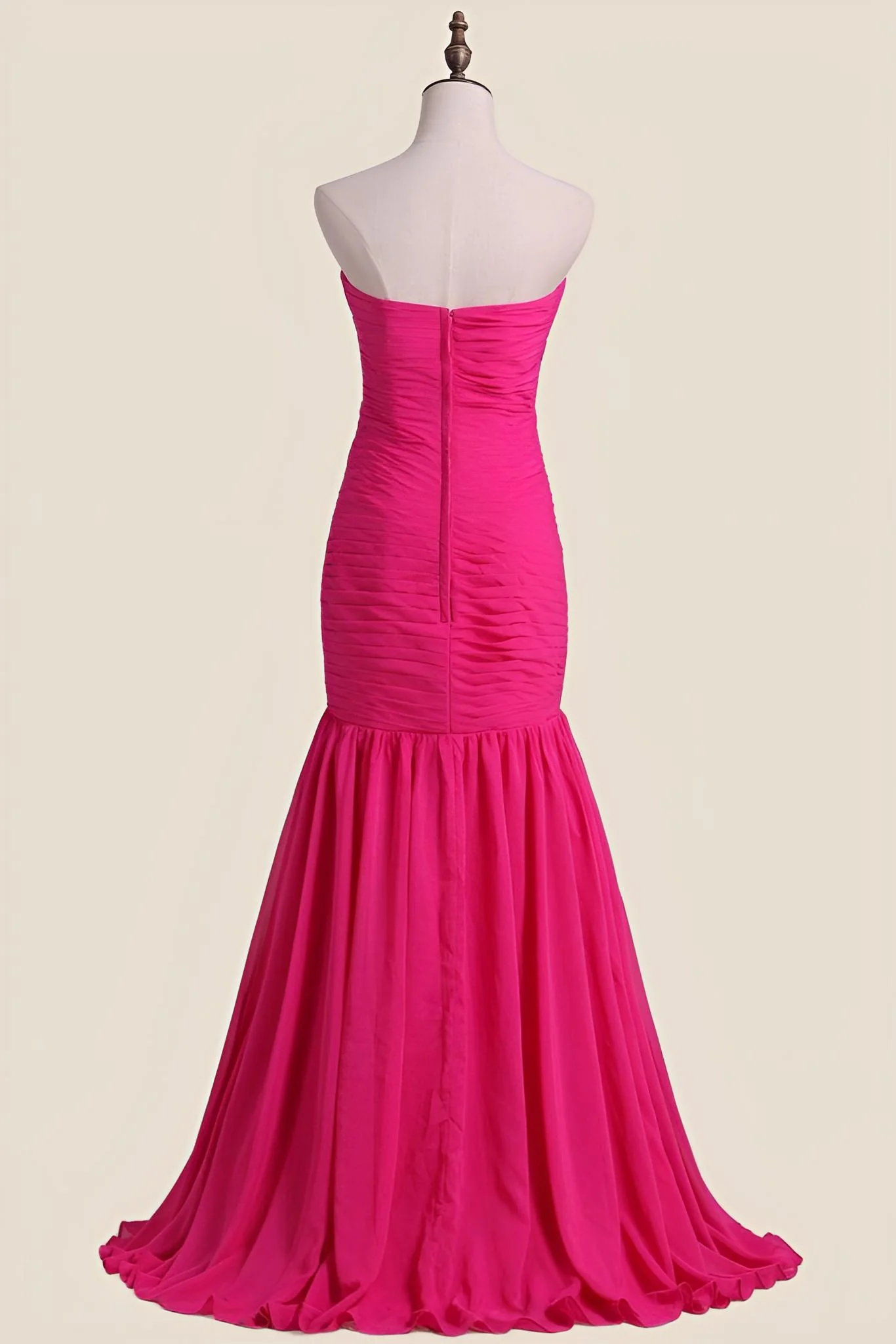 Strapless Hot Pink Pleated Mermaid Long Party Dress - Image 2