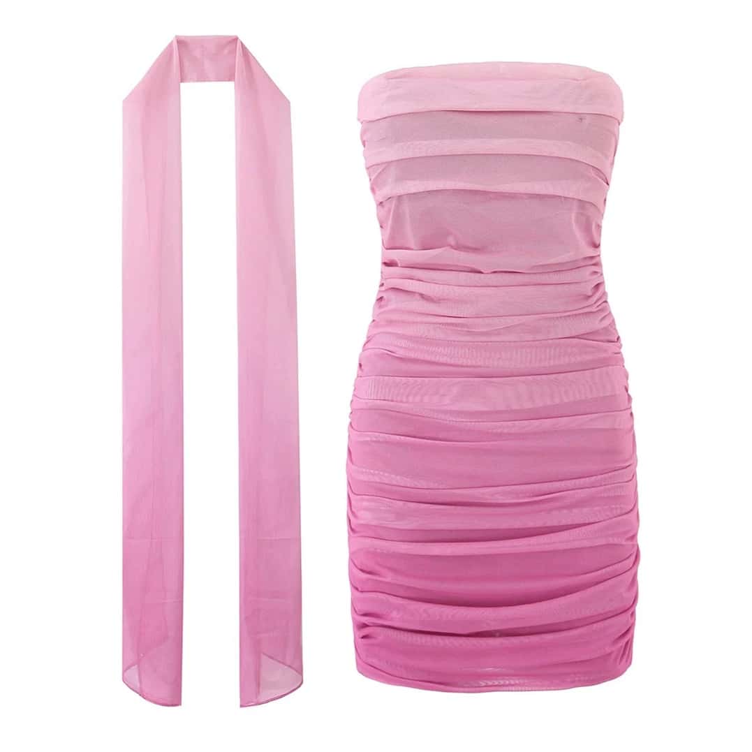 Strapless Fuchsia Ombre Ruched Short Dress - Image 3