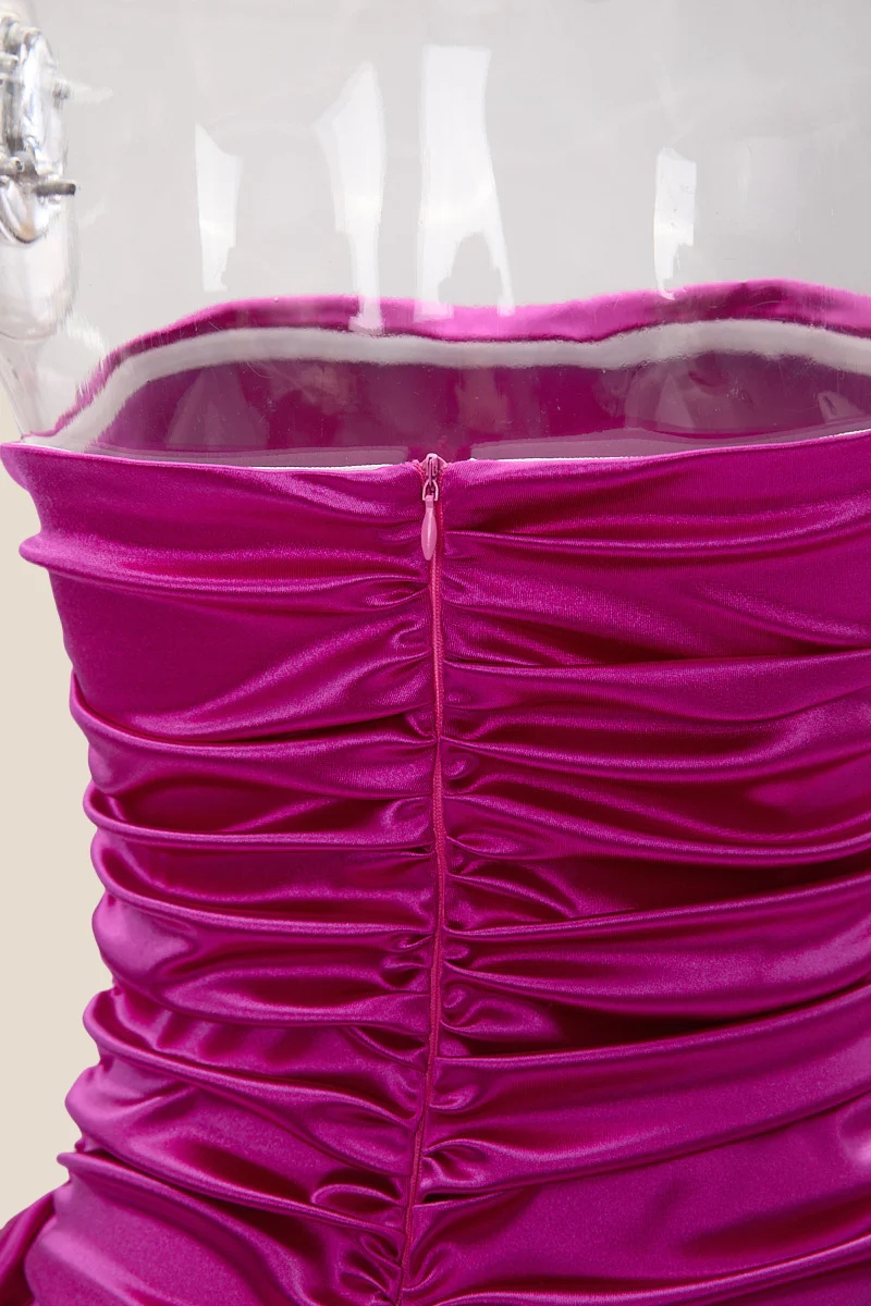 Strapless Fuchsia Ruched Short Dress with Shawl - Image 5