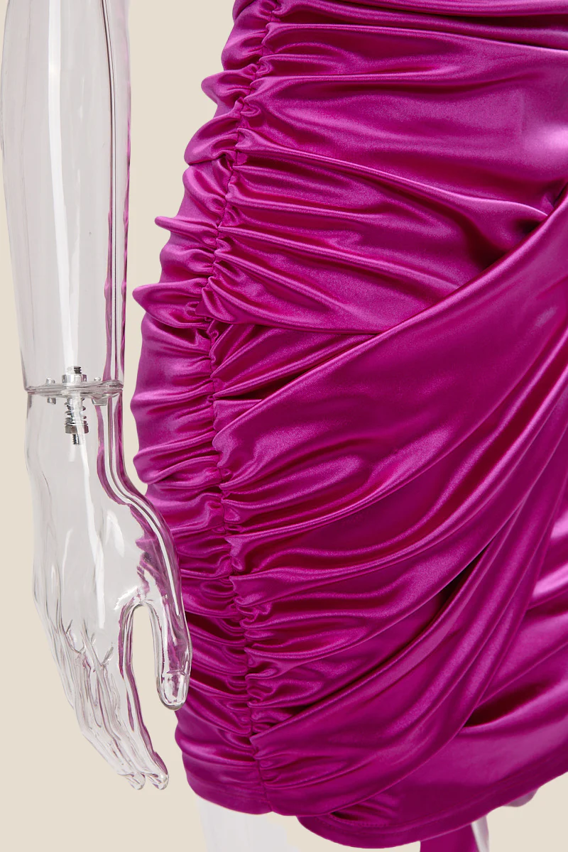 Strapless Fuchsia Ruched Short Dress with Shawl - Image 6
