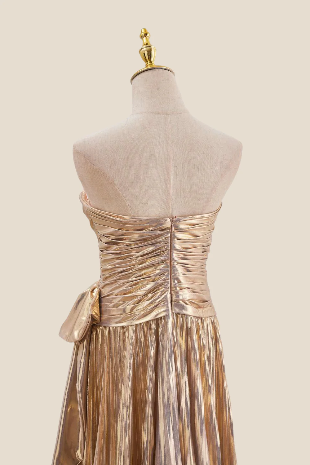 Strapless Gold Pleated Metallic Long Dress - Image 5