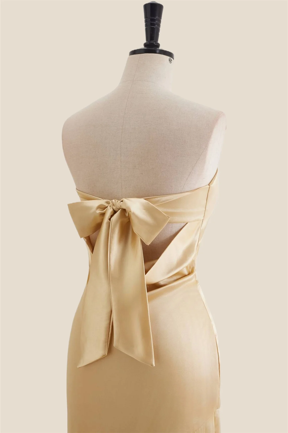 Strapless Golden Sheath Long Dress with Back Bow - Image 5