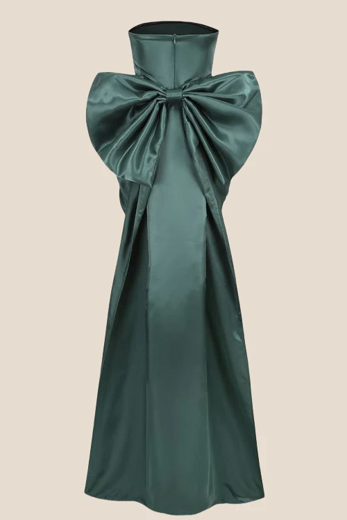Strapless Green Back Bow Ruched Short Dress - Image 2