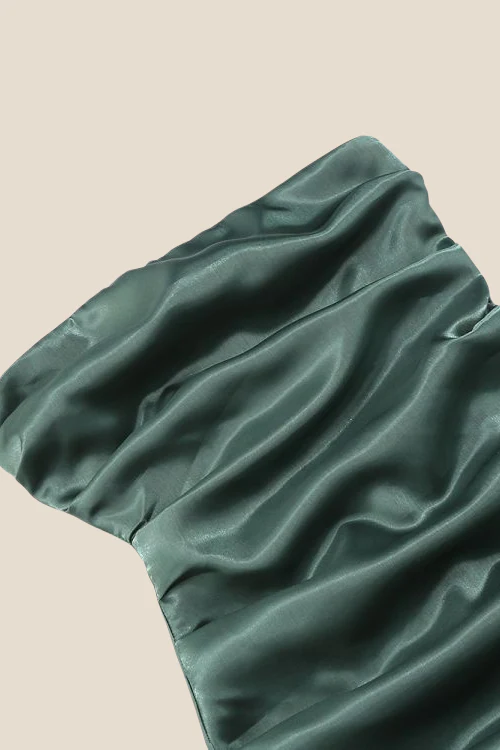 Strapless Green Back Bow Ruched Short Dress - Image 3