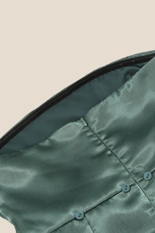 Strapless Green Back Bow Ruched Short Dress - Image 4