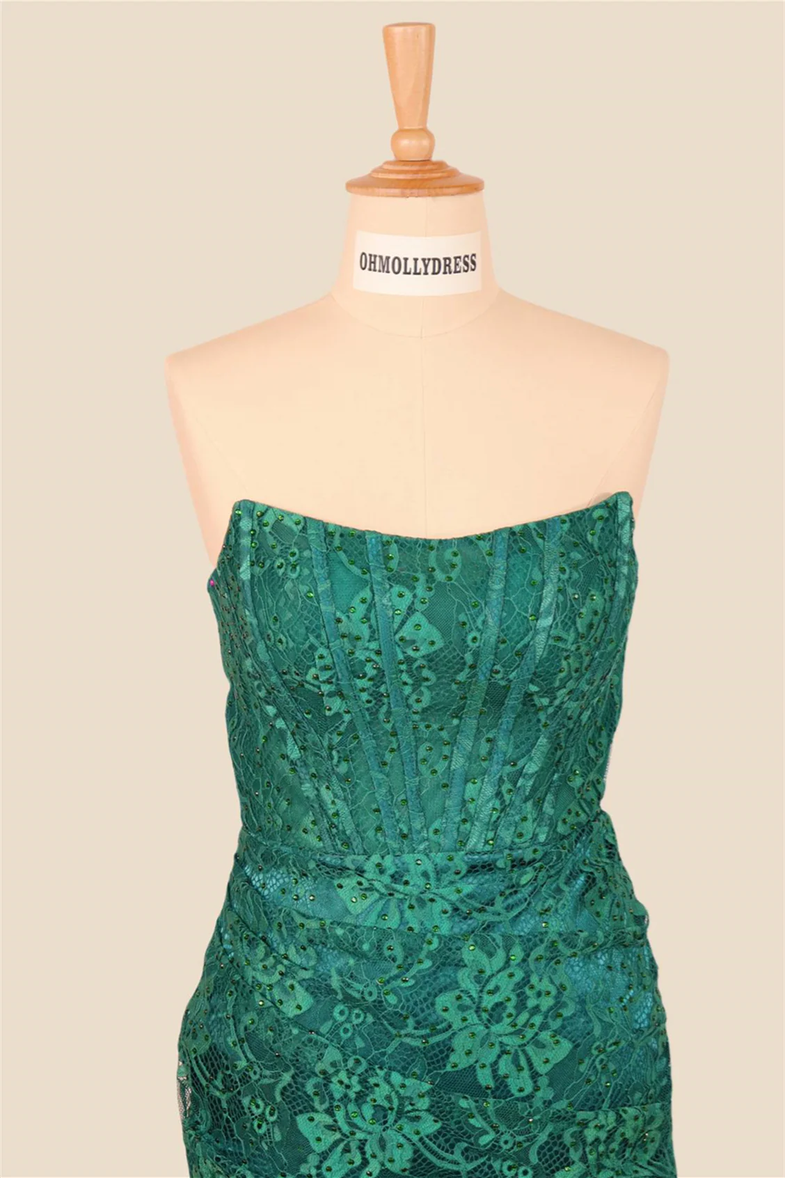 Strapless Green Lace Beaded Bodycon Short Dress - Image 3