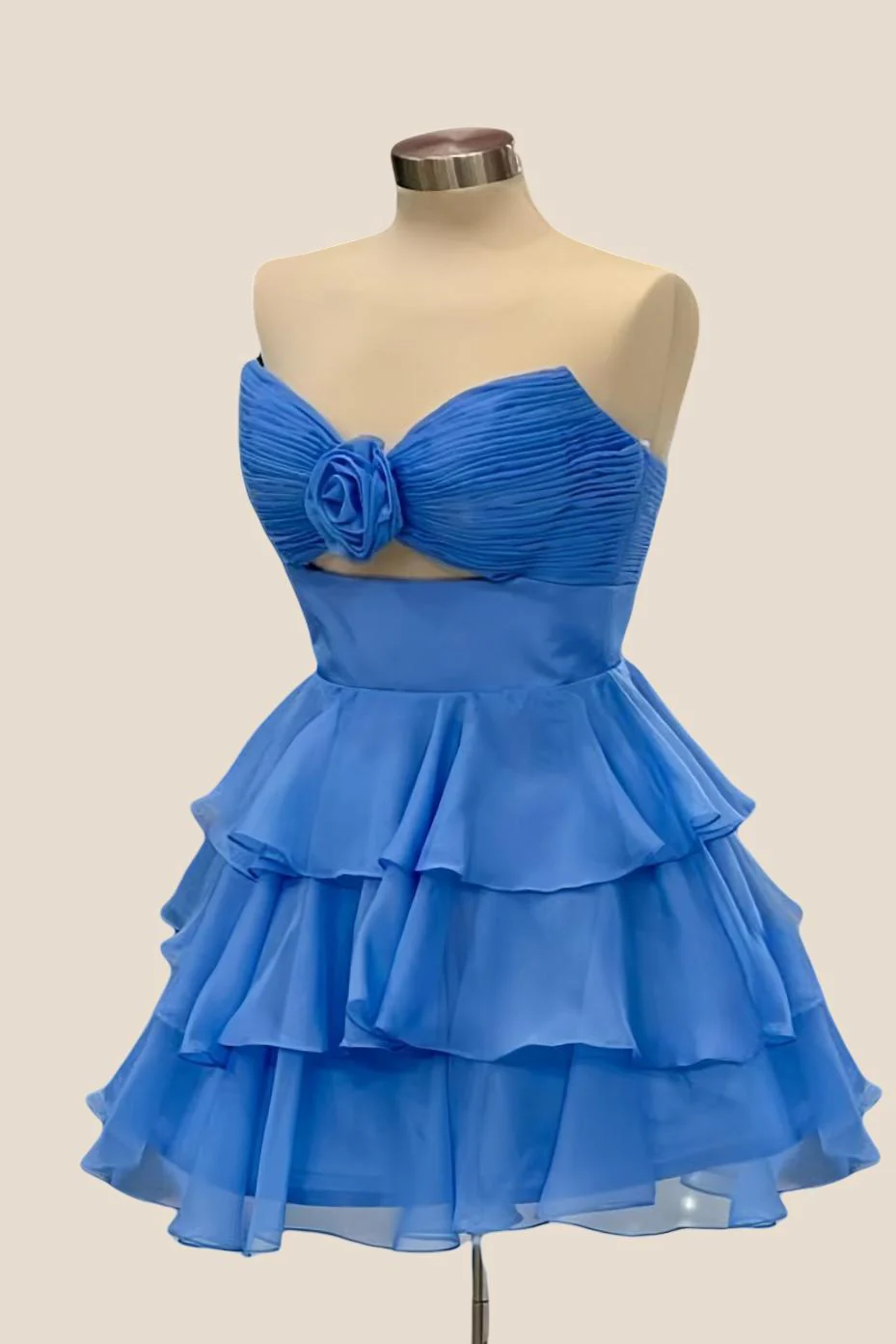 Strapless Green Pleated Tiered Short Dress with Rosette - Image 5