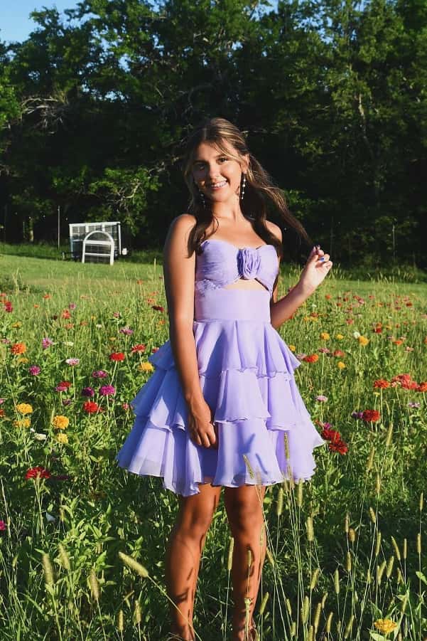 Strapless Green Pleated Tiered Short Dress with Rosette - Image 7