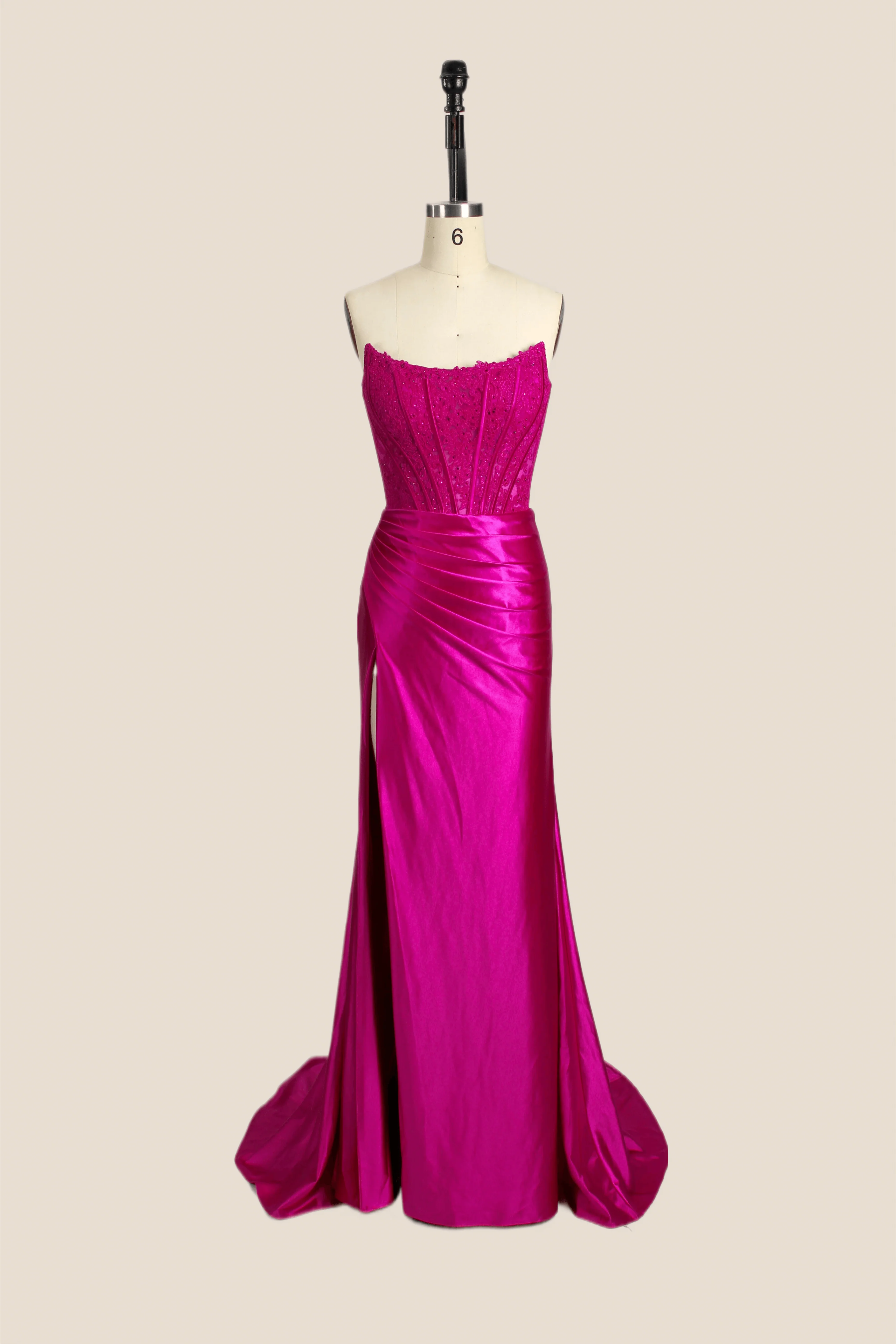 Strapless Fuchsia Lace Mermaid Formal Dress - Image 10