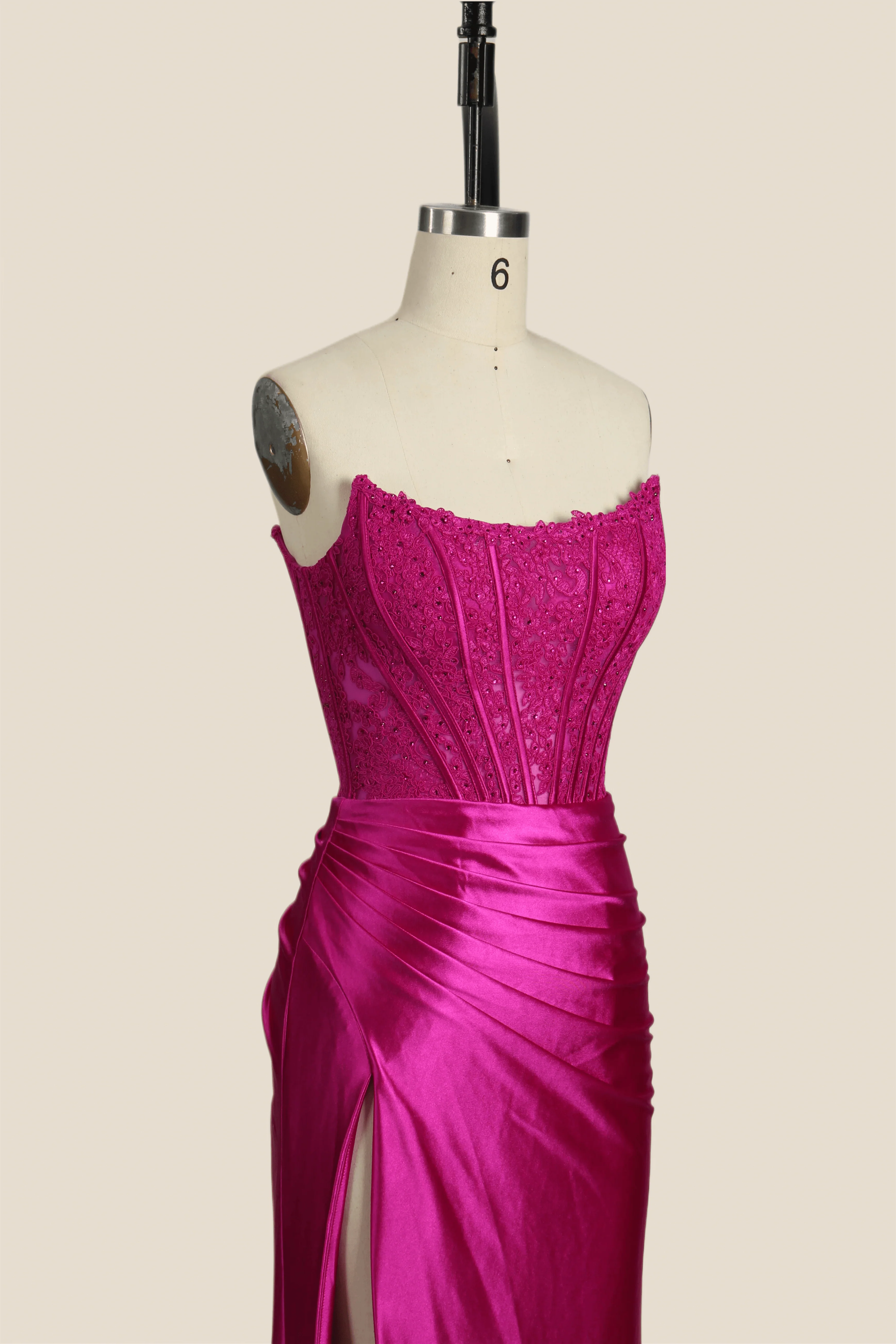 Strapless Fuchsia Lace Mermaid Formal Dress - Image 11