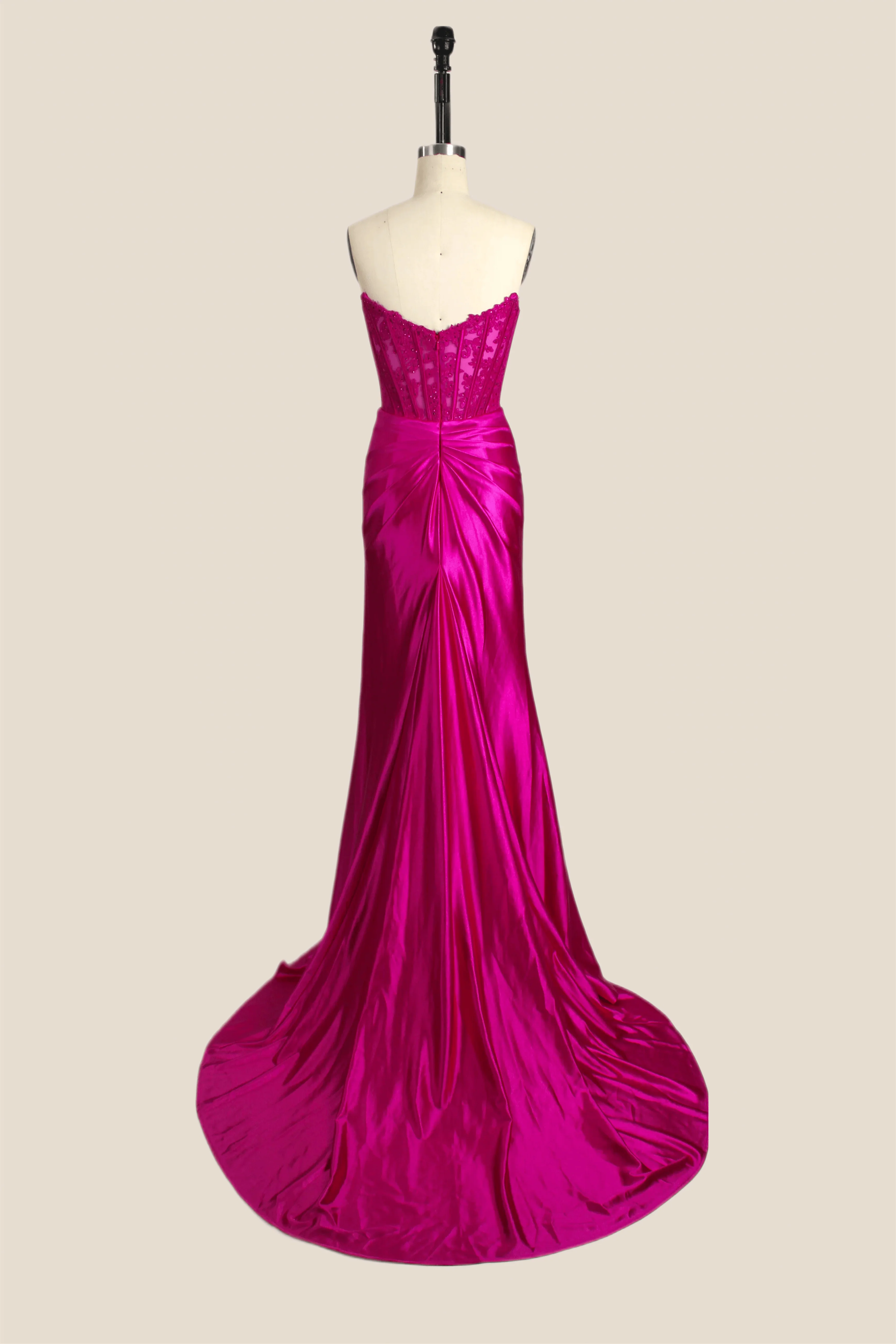 Strapless Fuchsia Lace Mermaid Formal Dress - Image 2