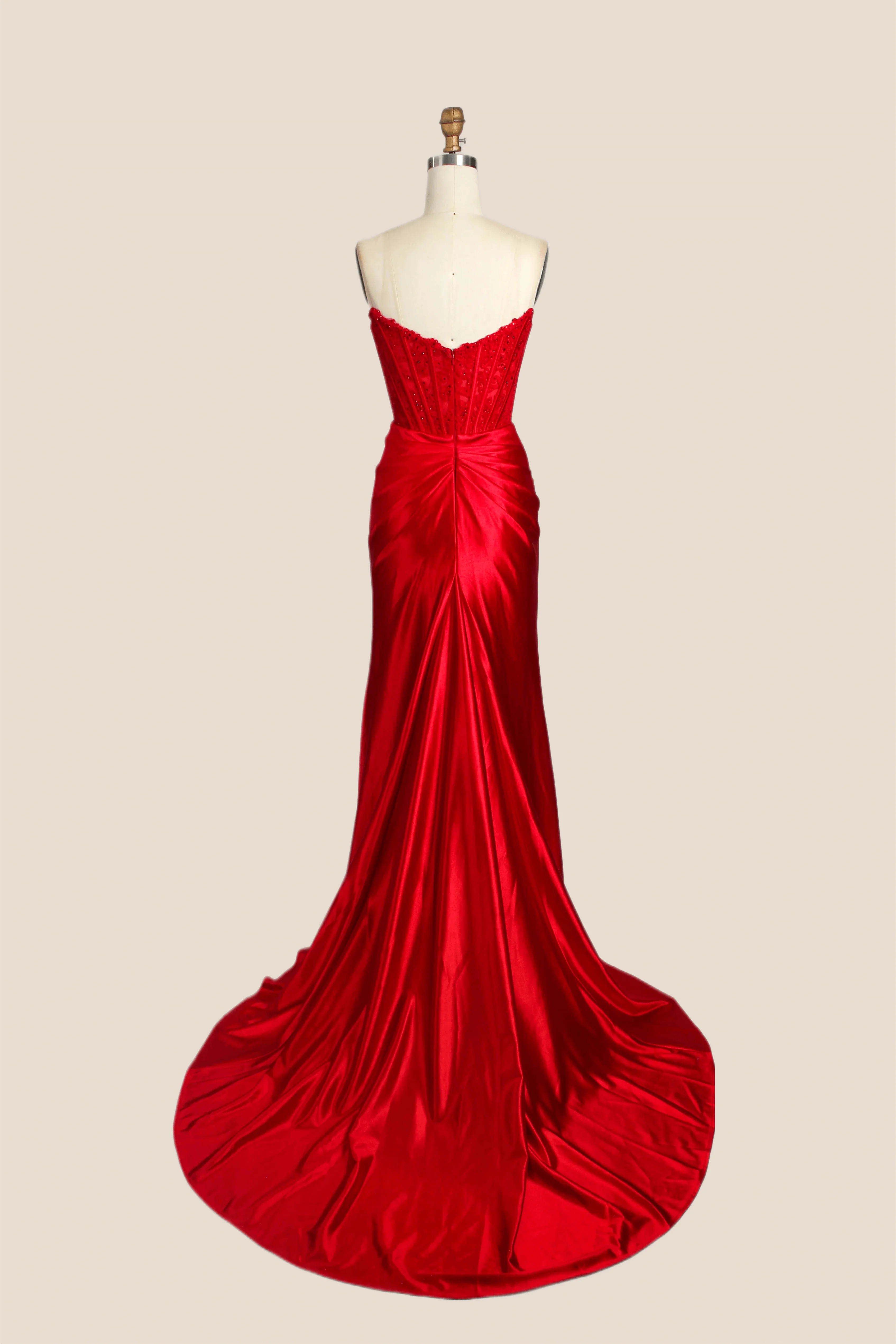 Strapless Fuchsia Lace Mermaid Formal Dress - Image 9
