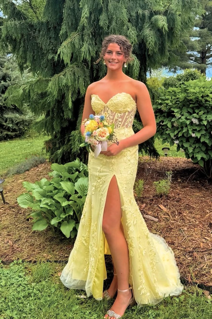 Strapless Hot Pink Lace Mermaid Long Prom Dress - Image 4
