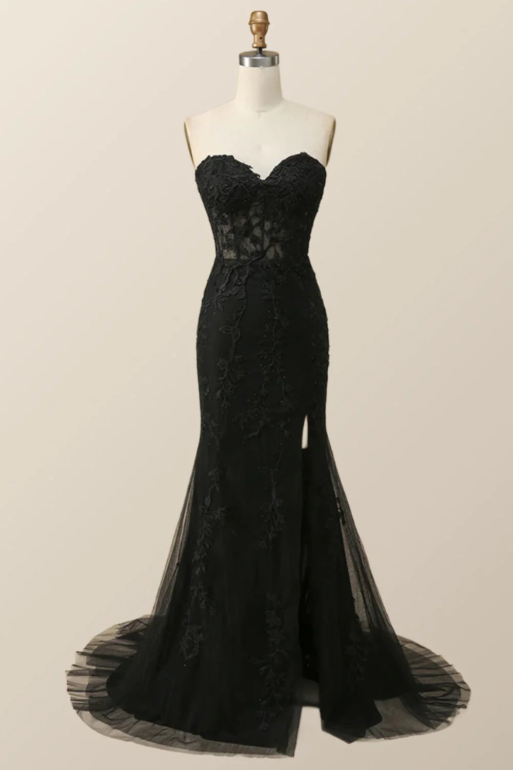 Strapless Hot Pink Lace Mermaid Long Prom Dress - Image 5
