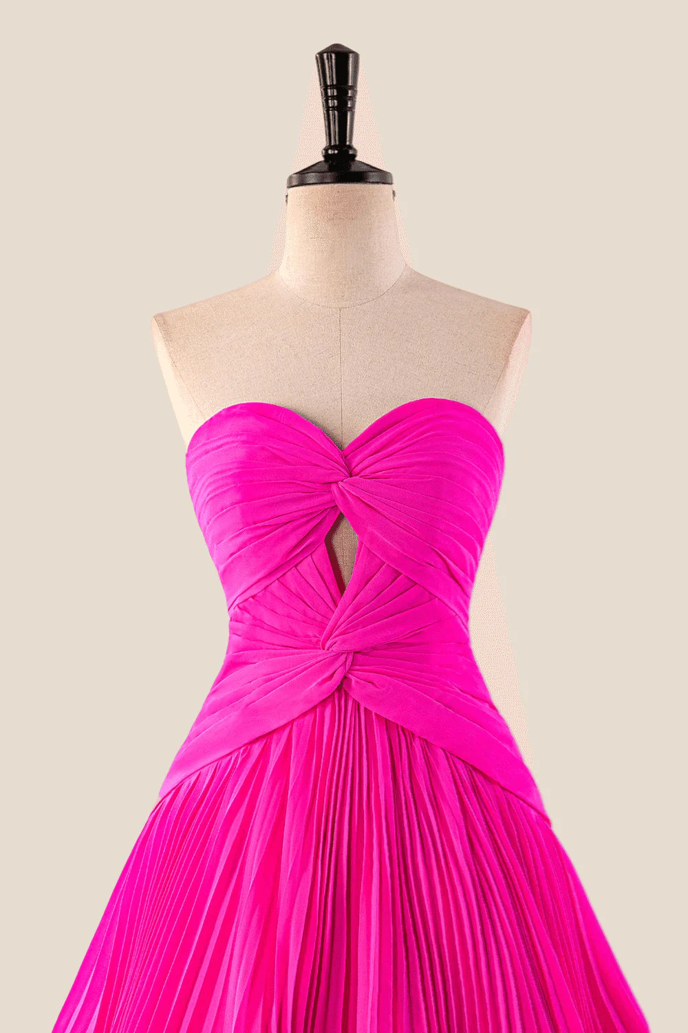 Strapless Hot Pink Pleated A-line Short Dress - Image 5