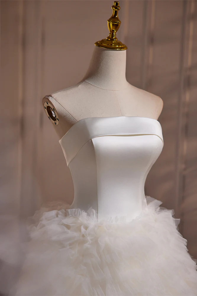 Strapless Ivory Satin and Ruffles Princess Dress - Image 3