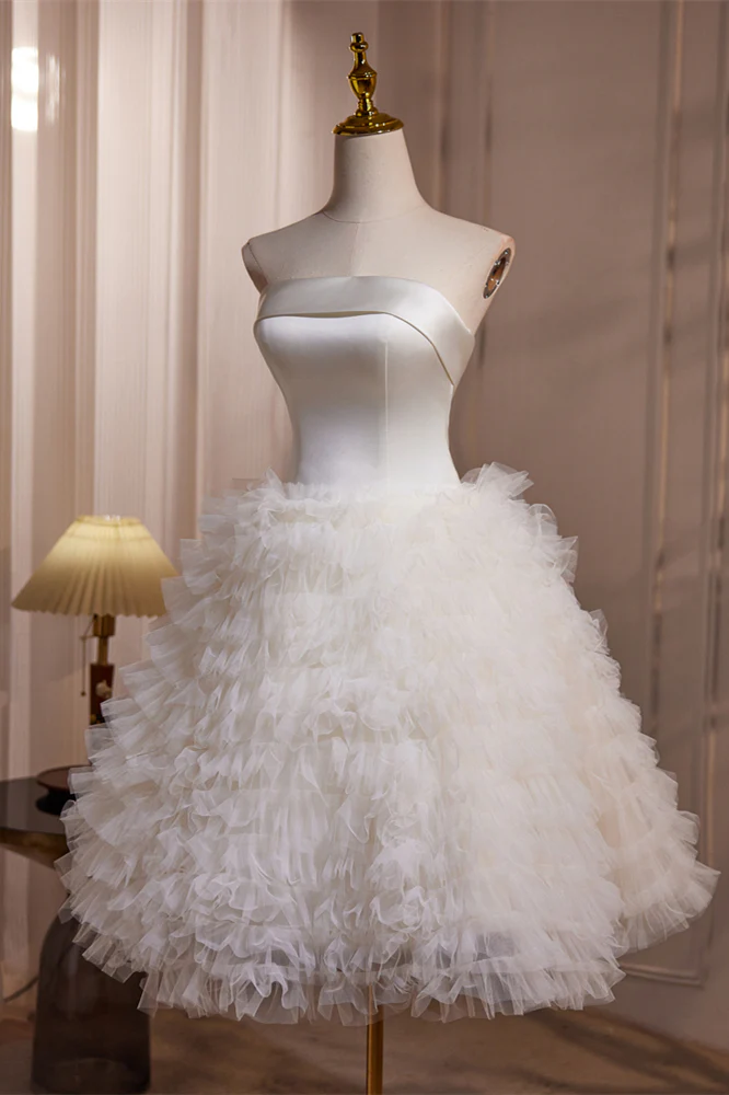 Strapless Ivory Satin and Ruffles Princess Dress - Image 4