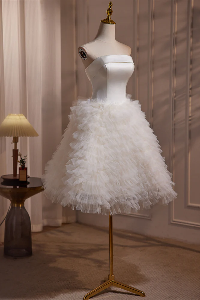 Strapless Ivory Satin and Ruffles Princess Dress - Image 5