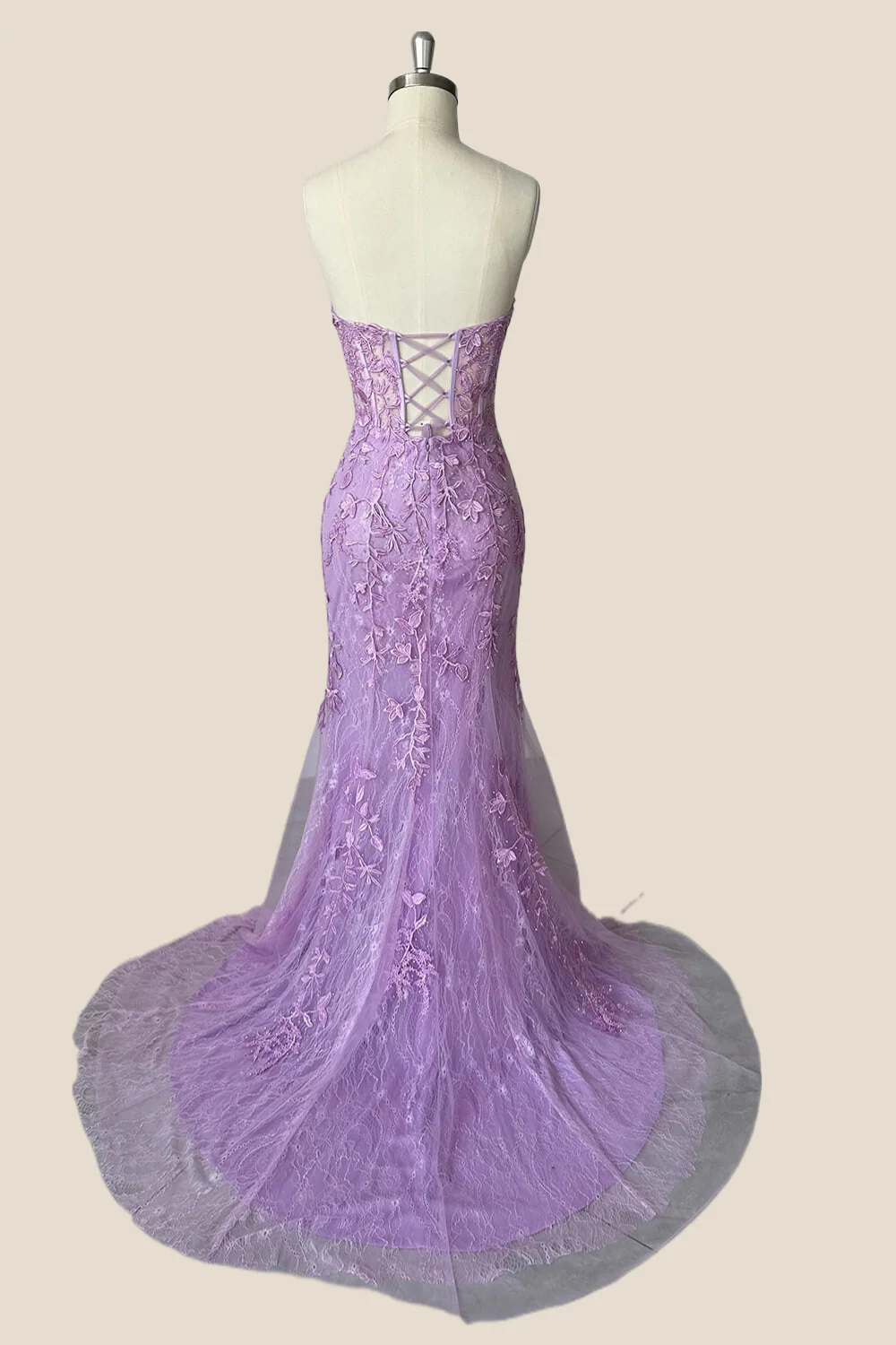 Strapless Lavender Lace Mermaid Long Party Dress - Image 2