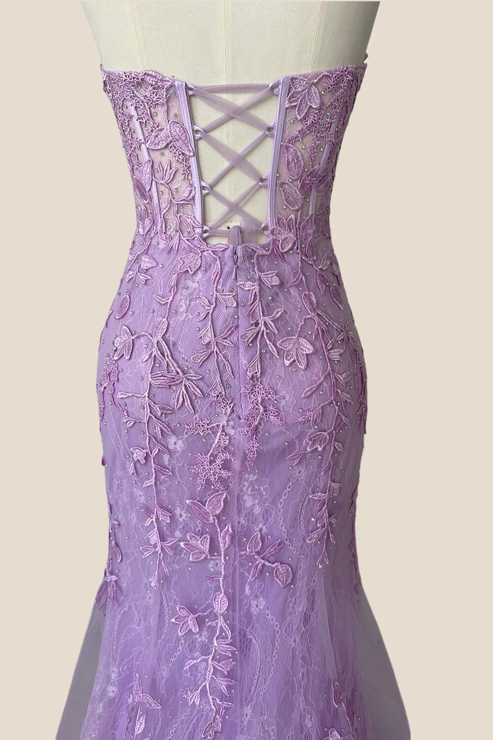 Strapless Lavender Lace Mermaid Long Party Dress - Image 5